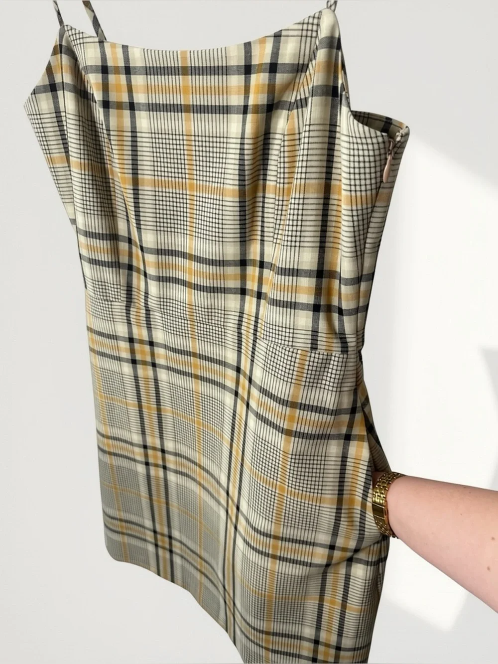 Aritzia Wilfred Plaid Mini Dress | Neutral Check Print | Size Small - Picture 5 of 7